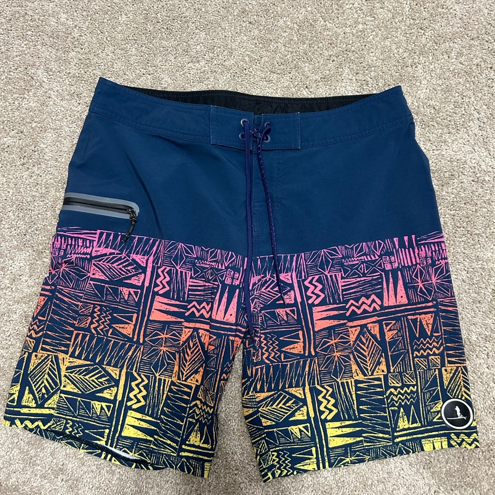 Board shorts with drawstring/velcro